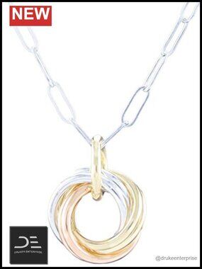 Tri Color 14K Gold Fill Sterling Silver Love Knot Pendant Necklace 20"